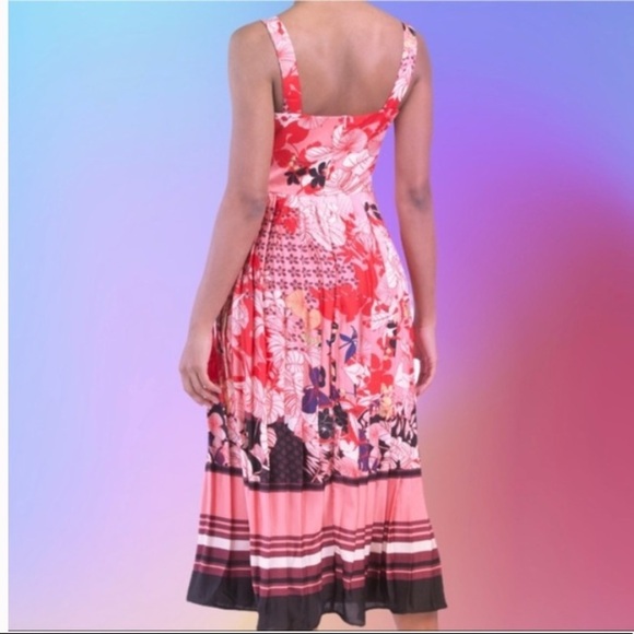 NWT Dalia MacPhee Floral Printed Pink Dress Pleated b2 - Picture 4 of 16